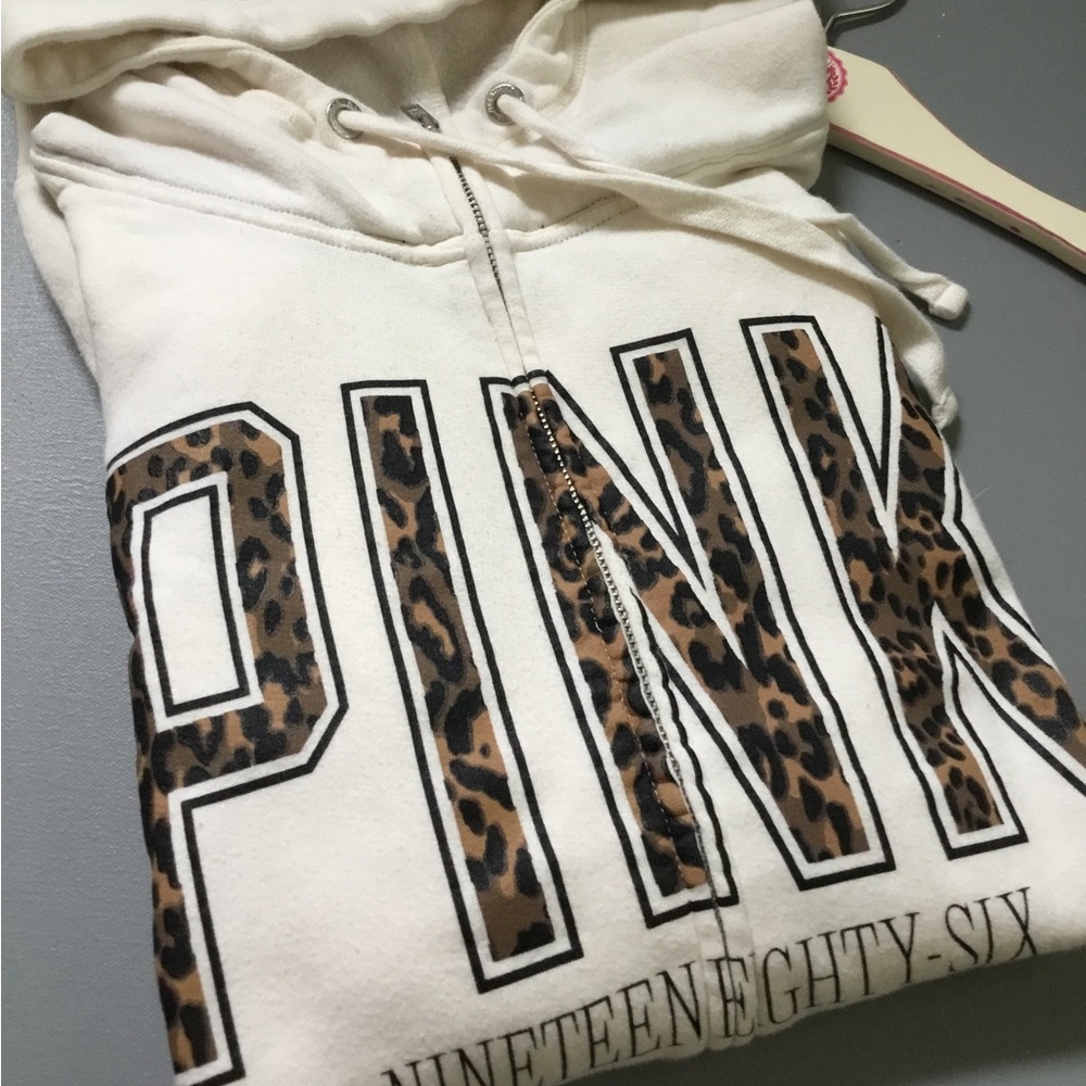 PINK Victoria's Secret Hoodie Sweatshirt Cheetah Letters Read